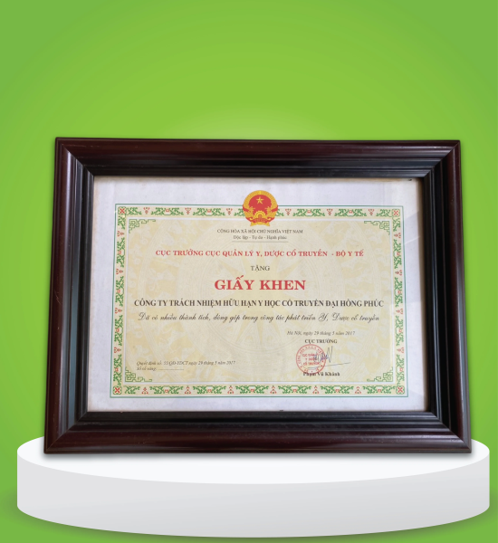 GIẤY KHEN CỤC QUẢN LÝ Y DƯỢC CỔ TRUYỀN - BỘ Y TẾ